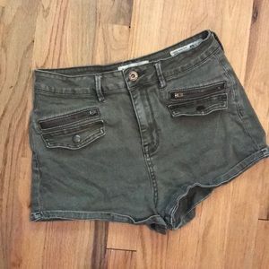 *Worn* Army Green Denim High Waisted Shorties